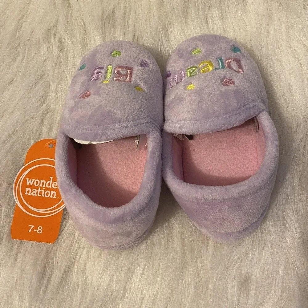 Wonder Nation Dream Big Slippers Girls Size 7-8 Purple Slip On Shoes Lightweight